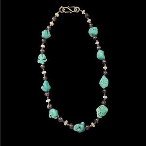 Large Chunky Genuine Turquoise Nugget, Amethyst, Moon Stone, 925 Necklace 24 in
